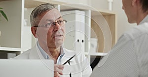 Doctor patient confident discussion medic listening health issues diagnosis