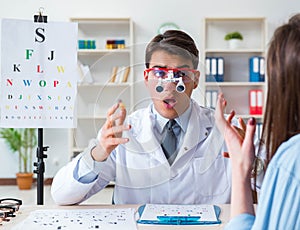 Doctor with patient at eye exam