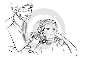 Doctor and patient happy smiling Vector sketch storyboard. Detailed characters illustrations