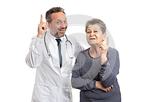 Doctor and patient making revelation gesture