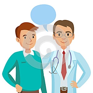 Doctor and patient. Man talking to physician. Vector photo