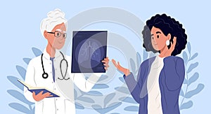 Doctor and patient. Pulmonology vector illustration.Treatment of respiratory organs.