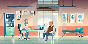 Doctor and patient sit in medical office