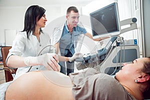 Doctor and patient. Ultrasound equipment. Diagnostics and Sonography