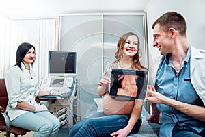 Doctor and patient. Ultrasound equipment. Diagnostics and Sonography