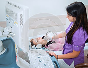 Doctor and patient. Ultrasound equipment. Diagnostics and sonography