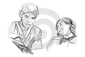 Doctor and patient Vector sketch storyboard. Detailed characters illustrations