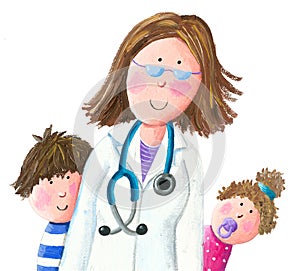 Doctor pediatrician and children