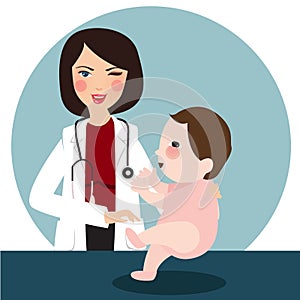 Doctor pediatrician examining baby child smile happy