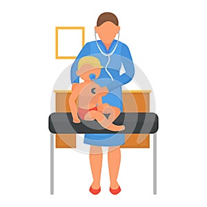 Doctor perform medical baby examination at hospital, vector illustration. Child at pediatrician clinic, infant