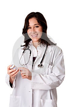 Doctor pharmacist explaining medication photo