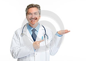 Doctor pharmacist presenting white background