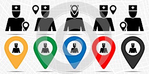 Doctor, physician, doc, medico icon in location set. Simple glyph, flat illustration element of medicine theme icons