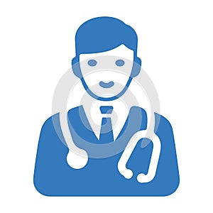 Doctor, physician, stethoscope icon. Blue color