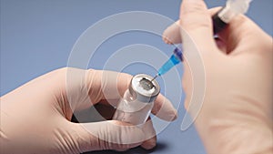 Doctor piercing the lid of the ampoule with syringe