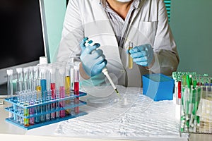 Doctor pipetting sample for study in petri dish