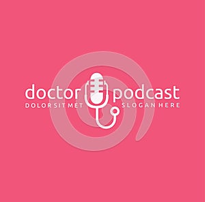 Doctor podcast logo symbol medical mic microphone icon design healthy care medicine health broadcast Vector Illustration