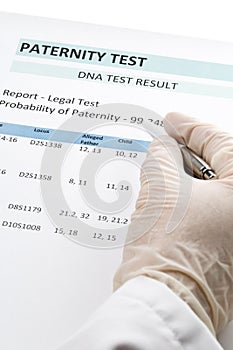 Doctor points at result on paternity test result form