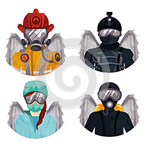 A doctor, a policeman, a diver, a firefighter with angel wings. Saving someone\'s life. Dangerous work.