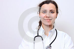 Doctor. Portrait of woman doctor. Female medical worker with stethoscope isolated