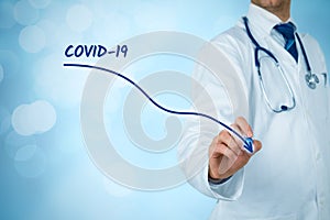 Doctor practitioner draw graph of descending covid-19 positive patients