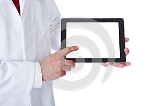 Doctor presenting empty tablet