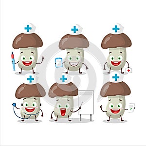 Doctor profession emoticon with cep mushroom cartoon character