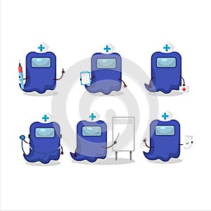 Doctor profession emoticon with ghost among us blue cartoon character
