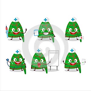 Doctor profession emoticon with green stripes elf hat cartoon character