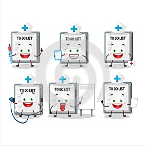 Doctor profession emoticon with paper sheet with clipboard cartoon character