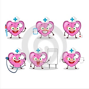 Doctor profession emoticon with pink broken heart love cartoon character
