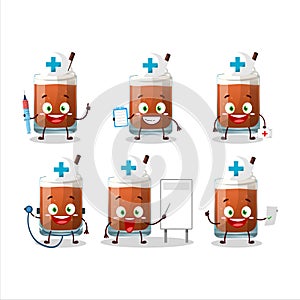 Doctor profession emoticon with root beer with ice cream cartoon character