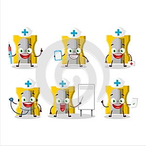 Doctor profession emoticon with yellow pencil sharpener cartoon character
