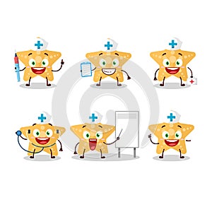 Doctor profession emoticon with yellow starfish cartoon character