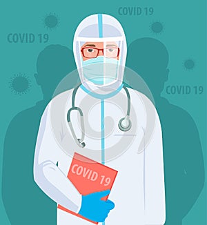 Doctor in protective clothes during corona virus pandemic. Epidemic of corona-virus covid 19.