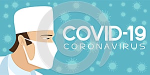 Doctor in a protective mask and coronaviruses.