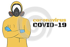 Doctor in protective mask and suit on the white background. Template for background, banner, poster. Vector EPS10