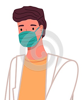 Doctor in protective medical face mask. Vector lllustration medical doctor avatar in a flat style