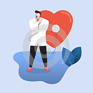 Doctor Provide Counseling Importance of Caring for Heart Health Flat Design Illustration