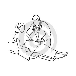 Doctor pulling female patient to sit on the bed vector