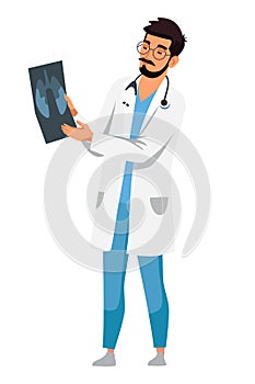 Doctor pulmonologist hold x-ray human lung image