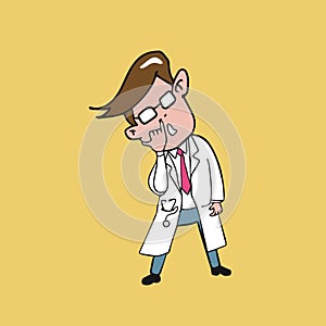 Doctor put finger into nose cartoon drawing