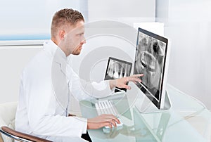 Doctor or radiologist looking at an x-ray online