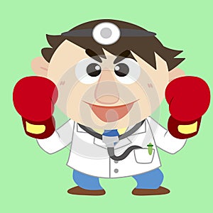 Doctor raise his boxing gloves