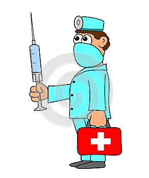 Doctor with red bag and injection