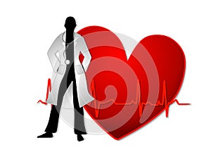 Doctor With Red Heart EKG Line