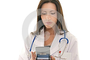 Doctor referencing information on a portable device