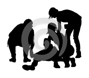 Doctor rescue first aid  silhouette. Patient man collapsed in unconscious on street. Sneak attack victim rescue. CPR rescue