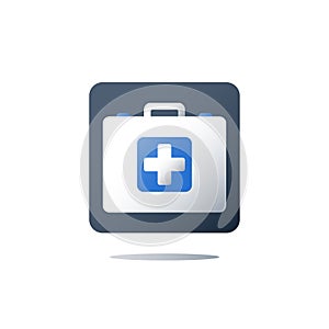 First aid kit, doctor`s bag, medical services, health care policy, healthcare insurance