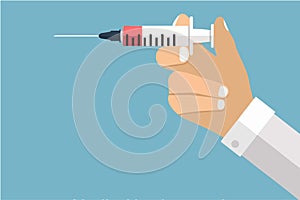 Doctor`s hand holding injection, colorful illustration